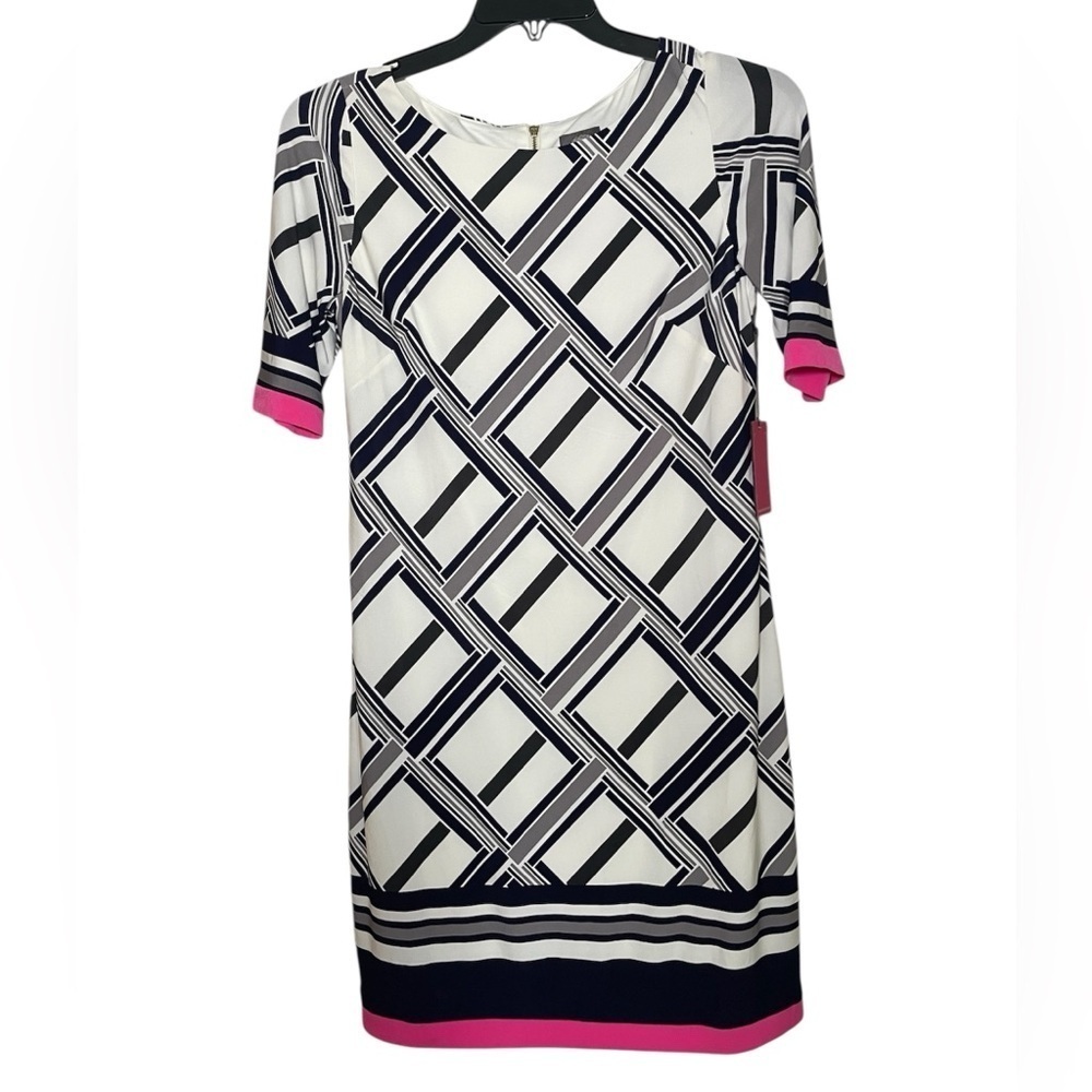 Vince Camuto Geometric print sheath dress with short sleeves sz 8